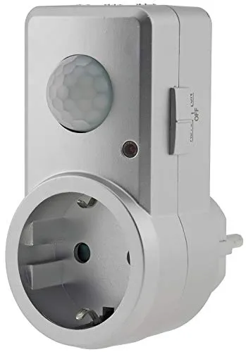 ChiliTec - Zwischenstecker mit Bewegungsmelder 120° - Reichweite 9m - 230V, 1200W, LED - Schaltzeit einstellbar von 10s bis 15min - für Leuchten Funk Leuchten - Silber