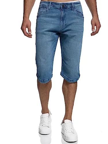 Indicode Herren Jaspar Jeans Shorts | Lässige Denim Stretch Shorts im Used Look für Männer - Herren-Shorts mit 5 Taschen, ideal für den Sommer. Der Stretch-Denim sorgt für Komfort und einen coolen Look mit auffälligen Steppnähten.