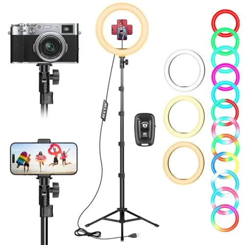 Zoll LED Ringlicht mit 61 Zoll Stativständer & Handyhalter, Dimmbare RGB Tischringlicht Handystativhalter mit Ringleuchte für YouTube, Videoaufnahmen, Selfie, Live-Stream, Makeup Fotografie 10