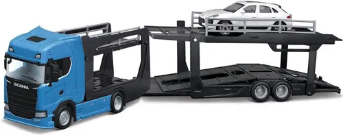 BBURAGO Modell Street Fire Multicar Carrier Scania 770 S Front Trailer + Porsche Macan 1:43