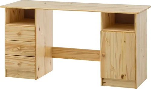 Möbilia Schreibtisch | Kiefer-Holz massiv mit 3 Schubladen