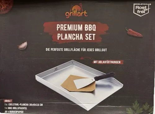 Premium Plancha Grillplatte aus Edelstahl - Induktionsgeeignet & inklusive Grillspachtel - Sonstiges Grillzubehör: Vielseitig einsetzbare Plancha für Fisch, Gemüse und Süßes, aus 4mm dickem Edelstahl, spülmaschinenfest und ideal für alle Grillarten.
