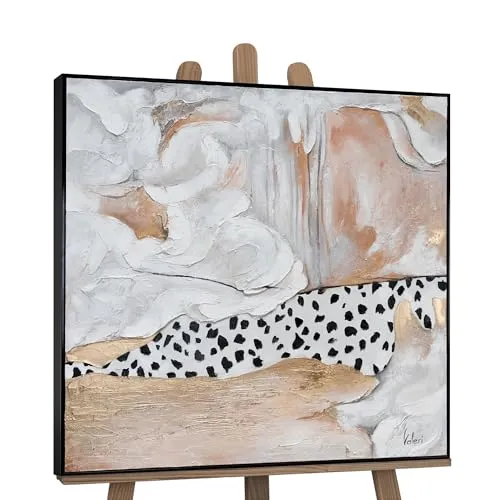 YS-Art Abstrakt Acryl Gemälde auf Leinwand mit Rahmen Stil Shabi chic handgemalt Wandbilder Wohnzimmer modern Wohndekor Bilder Büro echte Kunst 100x100 cm