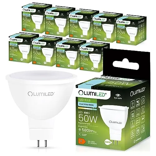 Lumiled 230V GU5.3 LED Lampen Leuchtmittel Spot 10 Stück Set, MR16 6W (entspricht 50W) 6500K Kaltweiß 580 Lumen 120° Abstrahlwinkel Spots Glühbirnen
