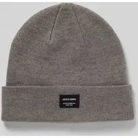 Jack & Jones Beanie mit Label-Detail Modell 'DNA' in Mittelgrau Melange, Größe L