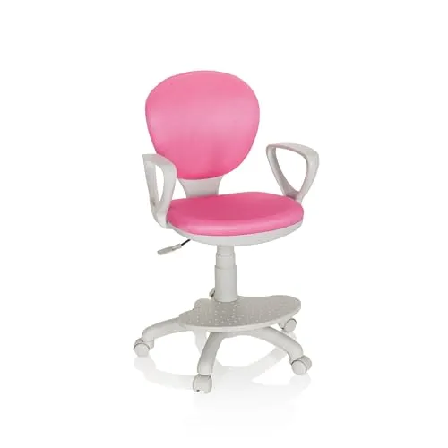 hjh OFFICE Kinderdrehstuhl Kid Colour G1 - Ergonomischer Kinderstuhl in Pink/Grau - Bürostuhl für Kinder, höhenverstellbar mit Fußablage, ideal für eine Körpergröße von 100-160 cm; robustes Material und kindgerechte Ergonomie für maximalen Komfort.