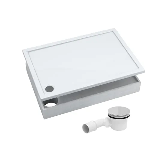 Aquabad® Duschwanne BASIC Smooth White 70x90 cm - Rechteckige Duschwanne aus Acryl, inklusive Styroporträger und Ablaufgarnitur, ideal für eine einfache Installation und langlebige Nutzung.