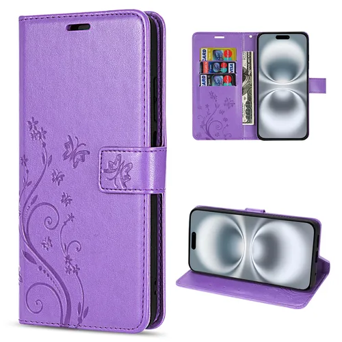 Hülle für iPhone 16 Handy Tasche Handyhülle Schutzhülle Klapphülle Lila