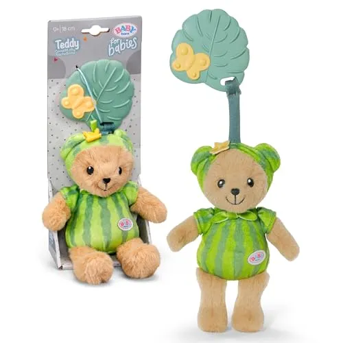 BABY born for babies Teddy StachelBÄRe 18 cm mit Beißring und Rassel | Beißring für die Zahnungszeit, Rassel & Knisterpapier, StachelBÄRe-Design, waschbar