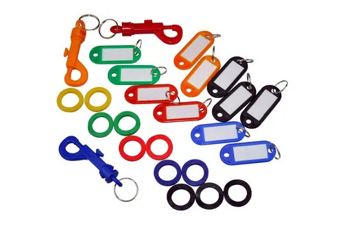 Easy Work Schlüsselanhänger Set Schlüsselanhänger Schlüsselschilder Kennringe Karabiner Set 25 (25-tlg), mit Beschriftungsfeld