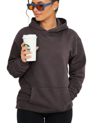 DAILY COTTON Hoodie Unifarben Oversize für Damen - Bequemer Kapuzenpullover in Grau Größe M - Klassischer Oversize Hoodie aus pflegeleichter Baumwollmischung. Mit Kängurutasche und Kapuze ideal für lässige Alltagslooks. Maschinenwaschbar bei 30°C, nicht für den Trockner geeignet.
