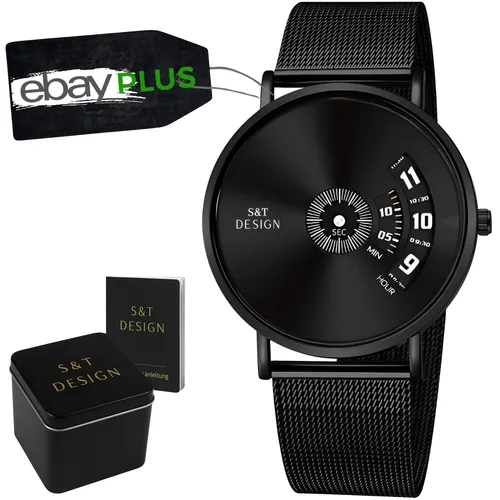 Männer Armbanduhr Uhr Quarz Edelstahl Mesh Armband Herrenuhr Schwarz Ultra Dünn