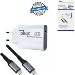 DINIC USB-C Ladegerät 45W mit 2m Kabel - Handy-Ladegeräte - Schnelles 45W USB-C Ladegerät inklusive strapazierfähigem 2m USB-C auf USB-C Kabel, ideal für blitzschnelles Laden und Datentransfer bis zu 20 GBit/s.