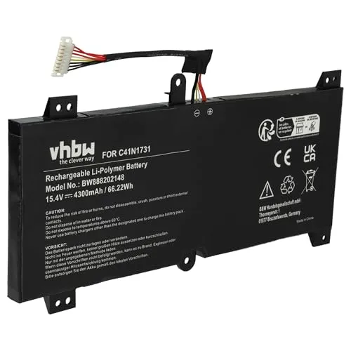 vhbw 1x Akku kompatibel mit Asus Rog Strix GL504GS-ES056T, Strix GL504GS-ES055T Notebook (4300 mAh, 15,4 V, Li-Polymer)