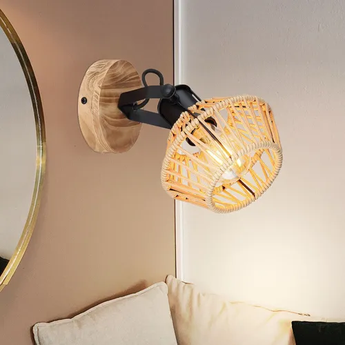 Wandleuchte Flurleuchte Schlafzimmerlampe Metall Hanf Naturfarben 1-Flammig - Lampen - Stilvolle Wandleuchte mit einzigartigem Hanf-Schirm, der eine gemütliche Atmosphäre schafft und individuell mit E27 Leuchtmitteln gestaltet werden kann.