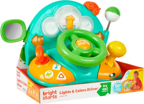 Bright Starts Spielzeug Lenkrad Lights & Colors Driver - Musikalisches Spielzeug für Babies mit riesigem, beleuchtetem Armaturenbrett und interaktiven Funktionen wie Musik, Autogeräuschen und Blinker für ein tolles Fahrerlebnis.