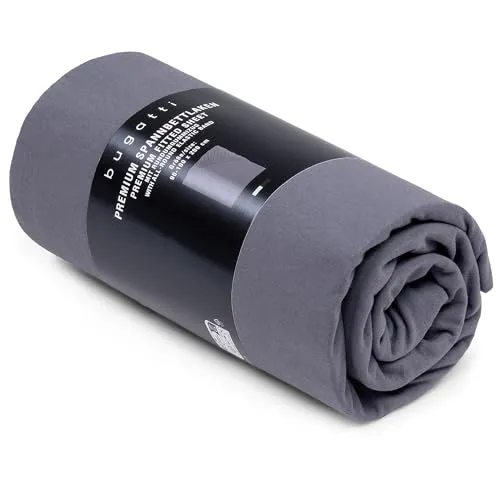 bugatti Spannbettlaken 90x200-100x200 cm - Spannbetttuch aus 97% Baumwolle und 3% Elasthan, besonders weich und ideal für Matratzen bis 25 cm. 180 g/m² für ein angenehmes Schlafklima, maschinenwaschbar und pflegeleicht.