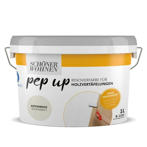 Pep up Renovierfarbe Antikweiss seidenmatt 1l - Farben für Holzvertäfelungen, verleiht neuen Glanz und schützt gleichzeitig das Holz vor Abnutzung.