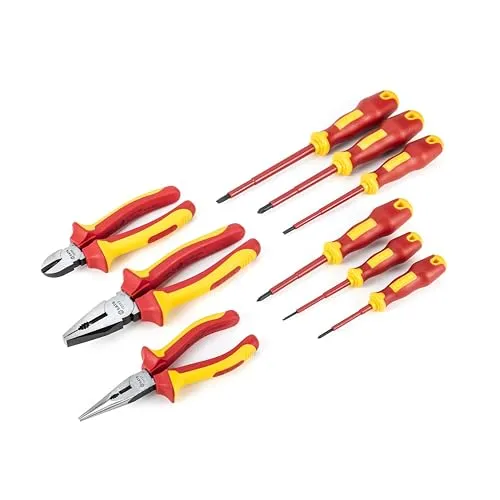 SATA ST09262U VDE Isoliertes Schraubendreher und Zangen Set mit Kombinationszange, Seitenschneider, Flachrundzange, Schlitz- und Kreuzschlitzschraubendreher 9 Tlg.
