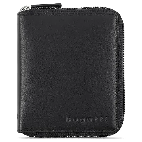 Bugatti Primo Geldbörse Damen – Hochwertiger Frauen Geldbeutel im Querformat, Schwarz - Damen-Geldbörsen mit echtem Leder, 8 Kartenfächern und umlaufendem Reißverschluss für höchste Sicherheit und Langlebigkeit.