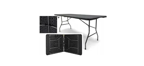 BDW Klapptisch - Schwarz - Eckig - mit Metallbeinen und Kunststoffplatte - für Garten Camping Grill Balkon Buffet Catering - Klappbar - Koffer-Tisch mit Tragegriff - Platzsparend - 180 x 75 cm