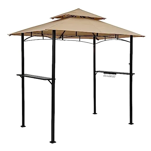 STILISTA Grillpavillon 240 x 150 x 245 cm mit Doppelschichtdach aus Polyester, Gestell aus pulverbeschichtetem Stahl, beige
