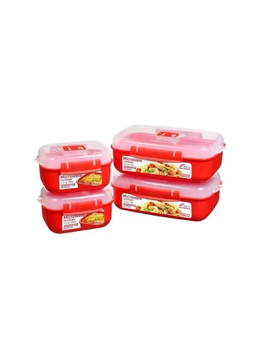 Sistema Microwave-Heat & Eat Frischhaltedosen Set - Vorratsdosen-Sets mit 4 langlebigen Mikrowellenbehältern, ideal für Essensreste und Meal Prep. Belüftungsventile ermöglichen spritzfreies Erhitzen, BPA-frei und spülmaschinengeeignet.