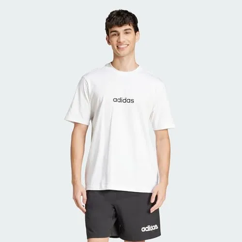 adidas Herren Essentials Linear Single Jersey Shirt, White/Black, L