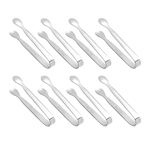 ONEINHE Mini-Eiszange, Zuckerzange, Edelstahl, kleine Servierzange, Vorspeisen, für Party, Kaffee, Tee, Bar, Küche, 8 Stück, Silber