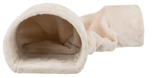 Cuddly Tunnel mit 2 Ausgängen für Zwerghasen - 27x21x80 cm, beiger Plüschbezug für höchsten Komfort und stabile Eingänge