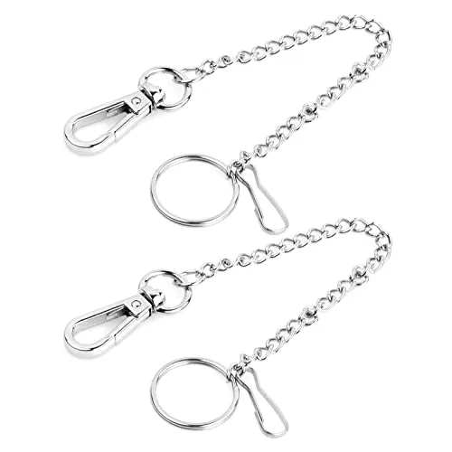 Naseom 2 Stück Hosen Kette 20cm Metall Hip Hop Schlüsselkette Dekorative Cowboy-Kette mit Karabinerhaken und Schlüsselring, Silber