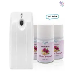 BLANC HYGIENIC SET: Duftspender mit Tag/Nacht Modus und 3 Duftdosen - Elektrische Lufterfrischer für flexible Wandmontage, mit individueller Duftwahl und 3 Sprühintervallen, ideal für hygienische Frische in jedem Raum.