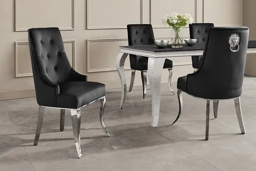 riess-ambiente Esszimmerstuhl MODERN BAROCK DELUXE schwarz / silber - Samt, Edelstahl, mit Löwenkopf (Einzelartikel, 1 St), Polsterstuhl mit Knopfheftung- ideal für glamouröse Küchen & Esszimmer