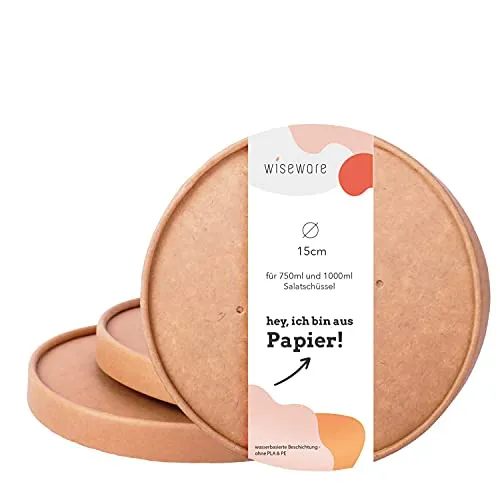 wiseware Einweg Deckel to Go braun - 200 Stück Pappdeckel rund passend für 750ml und 1000ml Schale - Ohne PLA/PE - Biologisch abbaubarer Papierdeckel mit wasserbasierter Beschichtung