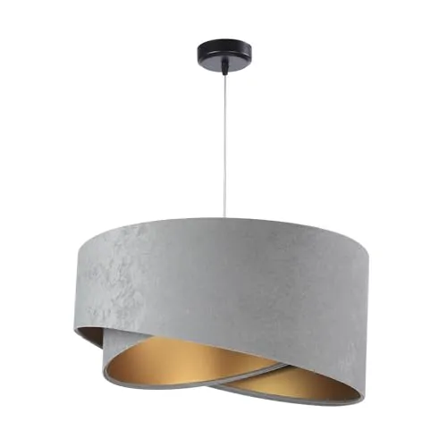 Licht-Erlebnisse Pendelleuchte MADAN - Hängeleuchte mit Doppelschirm in Grau und Gold, sorgt für ein blendarmes Licht und schafft eine gemütliche Atmosphäre im Esszimmer oder Wohnzimmer. Made in EU, ideal für individuelle Leuchtmittelwahl.