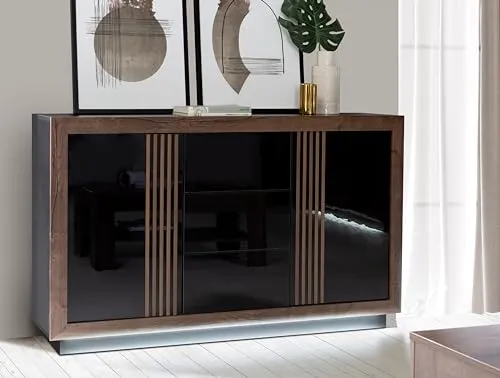 FORTE Sideboard Savona 162 cm mit Sockelbeleuchtung - Elegantes Sideboard in Hochglanz-Optik mit integrierter LED-Beleuchtung, Soft-Close-Funktion und viel Stauraum für Wohnaccessoires. Ideal für ein geschmackvolles Ambiente!