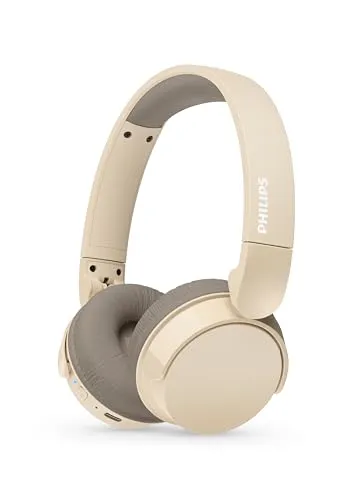 PHILIPS TAH3209BG Leichter ohraufliegender kabelloser Bluetooth-Kopfhörer mit passiver Geräuschisolierung – 25 Stunden Spielzeit, deutliche Anrufe, dynamischer Bass, 2 Stunden USB-C-Laden – Beige