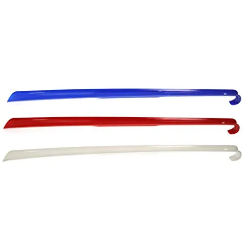 TelMo 3er Set Schuhanzieher, Schuhlöffel Kunststoff ca. 65cm mit Farbauswahl (Blau-Rot-Weiss)
