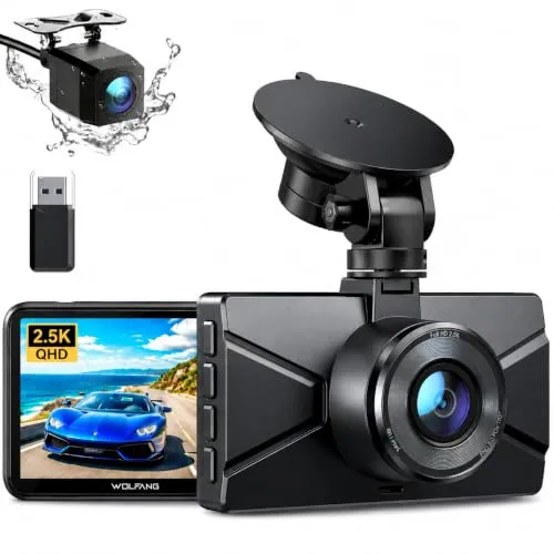 WOLFANG Dashcam Auto Vorne Hinten 2,5K+1080P Auto-Kamera | Ultra-Nachtsicht, 170°-Weitwinkel, WDR, 24 Std. Parkmodus, G-Sensor, Loop-Aufnahme