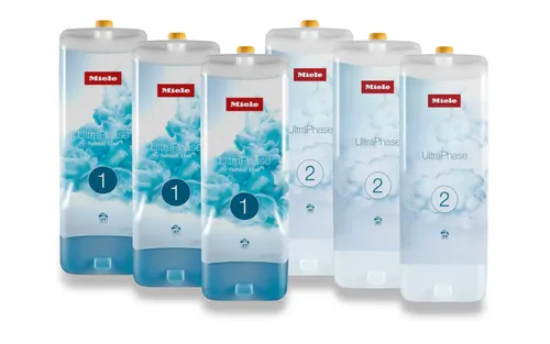 Miele Set UltraPhase Refresh Elixir 1 & 2 - Halbjahresvorrat für Miele TwinDos - Waschmittel für Miele TwinDos, enthält 3 Flakons UltraPhase 1 und 3 Flakons UltraPhase 2, neutralisiert Gerüche und sorgt für frische, fleckenfreie Wäsche.