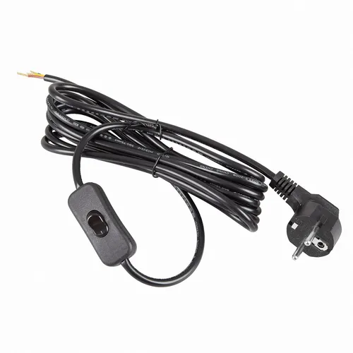 Netzkabel 3 m Schuko Schutzkontaktstecker + Schalter 300SW schwarz offenes Ende