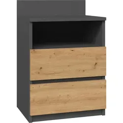 VBChome Nachttisch 40 x 32 x 59 cm Eiche Artisan - Antrazit Nachttisch mit 2 Schubladen und 1 Fächer für das Schlafzimmer Grifflose Büro Zimmer ... - Grau/Braun