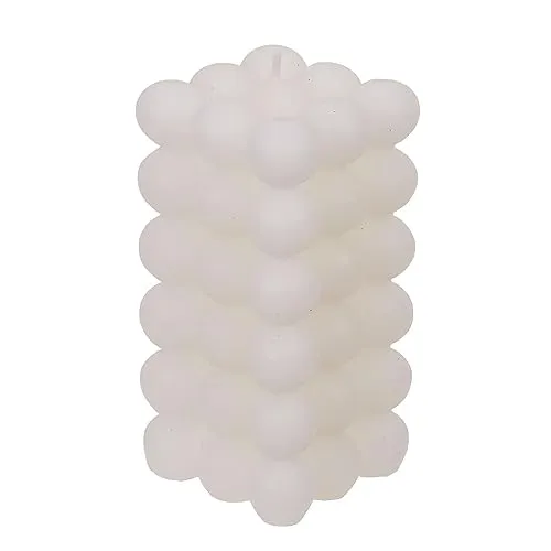 Kerze Echtwachskerze Stumpenkerze Bubble Weiß Wohndekoration Weihnachten Geburtstag Echtwachs Formkerze 6 x 12 cm
