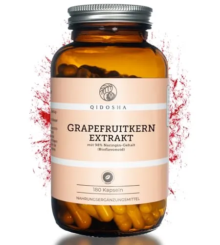QIDOSHA® Grapefruitkern-Extrakt Kapseln – 350mg Naringin, 180 Stück im Apotheker-Glas - Hochdosierte Grapefruitkern-Extrakt Kapseln mit 350mg Naringin pro Kapsel. Laborgeprüft und in Deutschland hergestellt. Für eine nachhaltige Wahl in der täglichen Nahrungsergänzung.