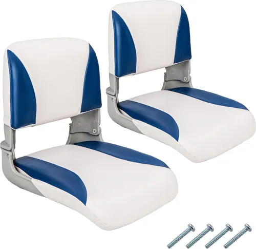 COSTWAY 2er Set Bootssitz, klappbarer Bootsstuhl mit Schaumstoffpolsterung & niedriger Rückenlehne, gepolsterter Steuerstuhl für Boote Weiß Blau