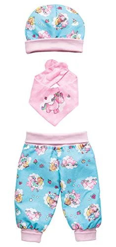 Heless 1080 - Bekleidungs-Set für Puppen im Design von Einhorn Emil und Fee Emma, 3 teilig mit Hose, Mütze und Halstuch, Größe 28 - 35 cm