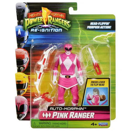 Mighty Morphin Power Rangers PINK Ranger Auto-Morphin Action Figure - Actionfigur für Kinder, verwandelt sich automatisch von Kimberly in den ikonischen Pink Ranger, inklusive Power Bow und Blade Blaster – perfekt für Fans der Originalserie!