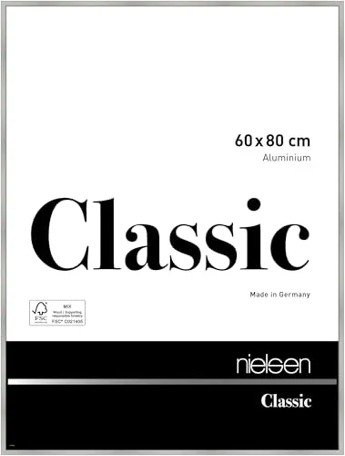 nielsen Bilderrahmen 60 x 80 cm, Aluminium Silber matt - Bilderrahmen für Poster, hochwertiger Aluminiumrahmen Made in Germany, ideal für Hoch- und Querformat, mit Echtglas und einfacher Montage.