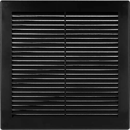 Vent Systems 250 x 250 mm Schwarz Lüftungsabdeckung – Flache, Quadratische Lüftungsschlitze – Integrierter Fliegengitter – HVAC-Lüftungsöffnungen für Badezimmer, Heimbüro - Lüftungsgitter/Abdeckung