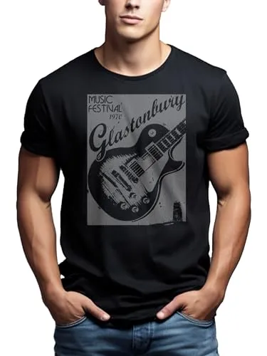 Vintage Musik T-Shirt mit Gitarre Glastonbury schwarz Herren XXL - Hochwertiges Herren T-Shirt mit coolem Gitarre-Design. Lockerer Schnitt und weicher Stoff sorgen für hohen Tragekomfort. Ideal für Musikliebhaber und lässige Outfits.